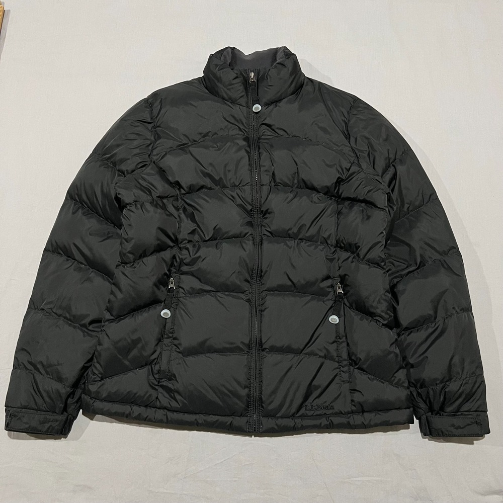 LL Bean Womens Black Goose Down Feather Full Zip Puffer Jacket M Warm Cozy